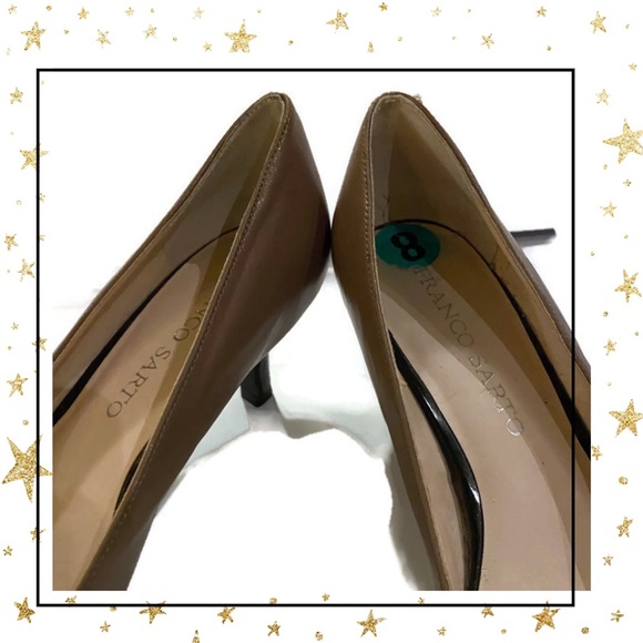 Franco Sarto Beige Black Leather Heels 8 - Picture 3 of 6